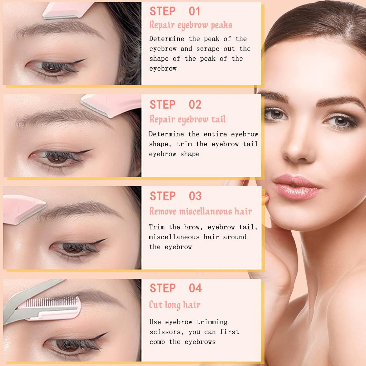 ست موچین ابرو 6 عددی KASTWAVE، مدرن، سبک متنوع، جنس استیل ضد زنگ و پلاستیک، رنگ صورتی، کیت مرتب سازی ابرو