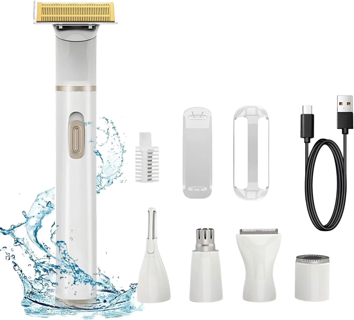 ماشین اصلاح برقی زنانه KASTWAVE، ماشین اصلاح برقی 5 در 1 مخصوص بانوان، موزن بیکینی برای موهای زائد ناحیه تناسلی، موبر مرطوب و خشک بدون درد برای پاها، زیر بغل، ابرو، لب، صورت، بینی و خط بیکینی