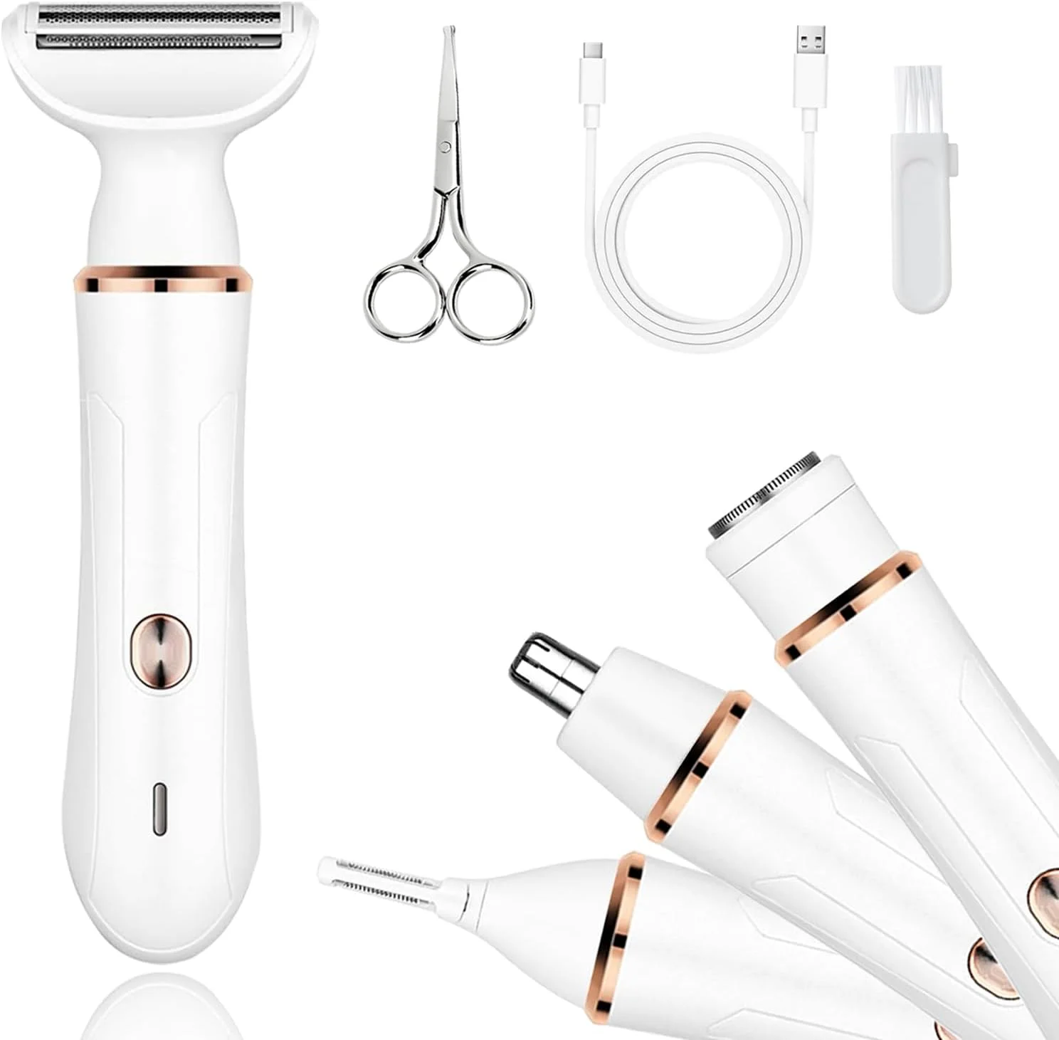 مو زن ابرو LIWEGHT، مو زن بدون درد قابل شارژ USB، ریش تراش برقی چند منظوره 4 در 1 برای زنان - ایده آل برای بیکینی، بینی، ابرو، بدن و خط ریش مو زن ابرو LIWEGHT، مو زن بدون درد قابل شارژ USB، ریش تراش برقی چند منظوره 4 در 1 برای زنان - ایده آل برای بیکینی، بینی، ابرو، بدن و خط ریش