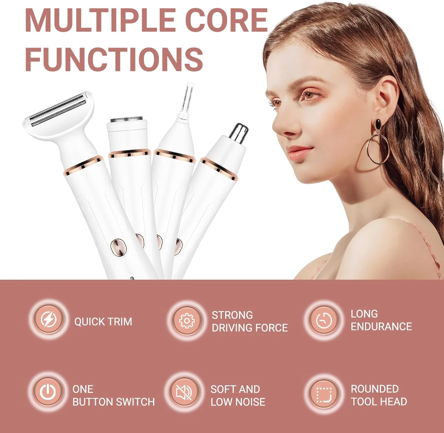 مو زن ابرو LIWEGHT، مو زن بدون درد قابل شارژ USB، ریش تراش برقی چند منظوره 4 در 1 برای زنان - ایده آل برای بیکینی، بینی، ابرو، بدن و خط ریش