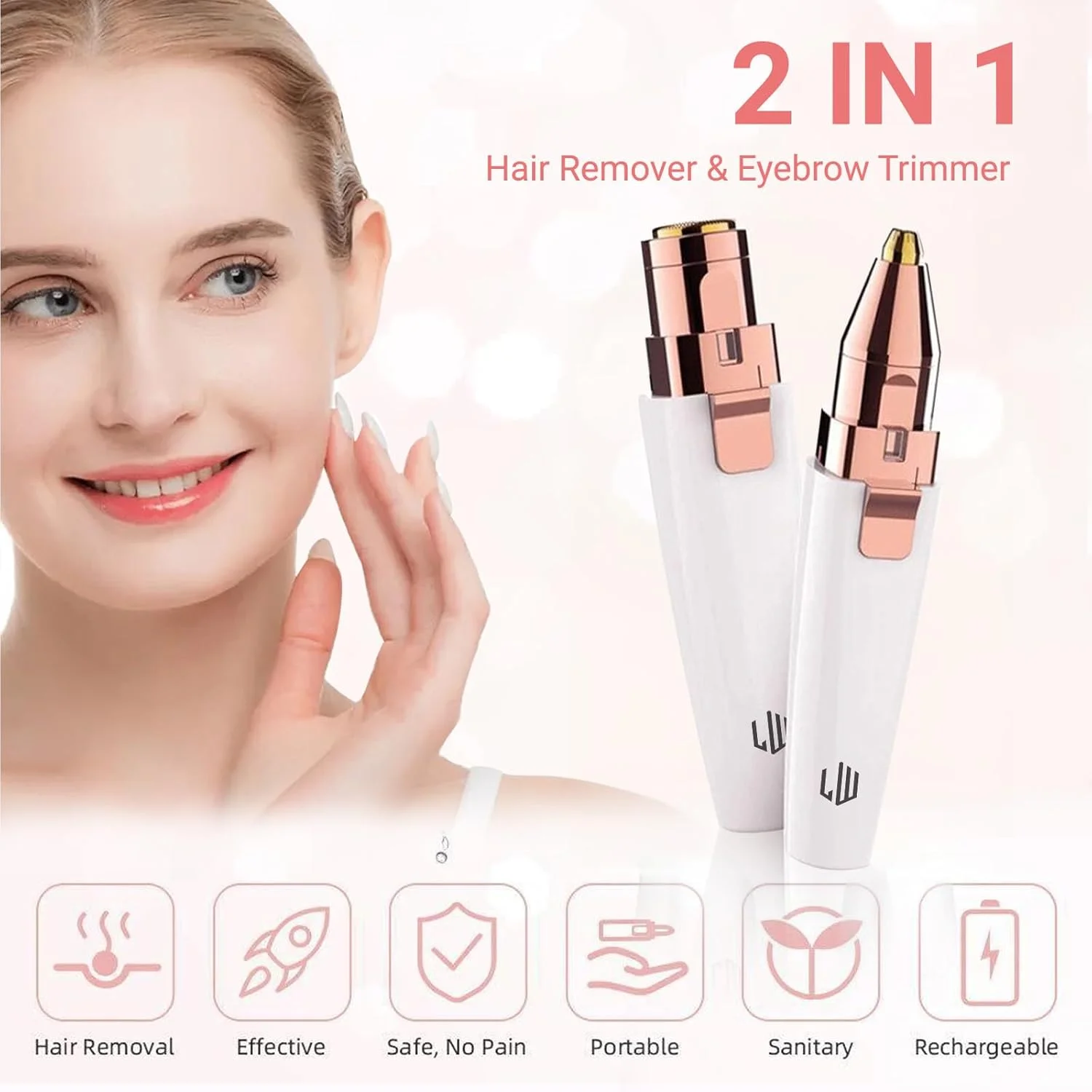 موبر ابرو LIWEGHT، موبر صورت شارژی 2 در 1 با چراغ LED - تیغ اصلاح بدون درد برای صورت، موهای زائد، لب، چانه و ابرو موبر ابرو LIWEGHT، موبر صورت شارژی 2 در 1 با چراغ LED - تیغ اصلاح بدون درد برای صورت، موهای زائد، لب، چانه و ابرو