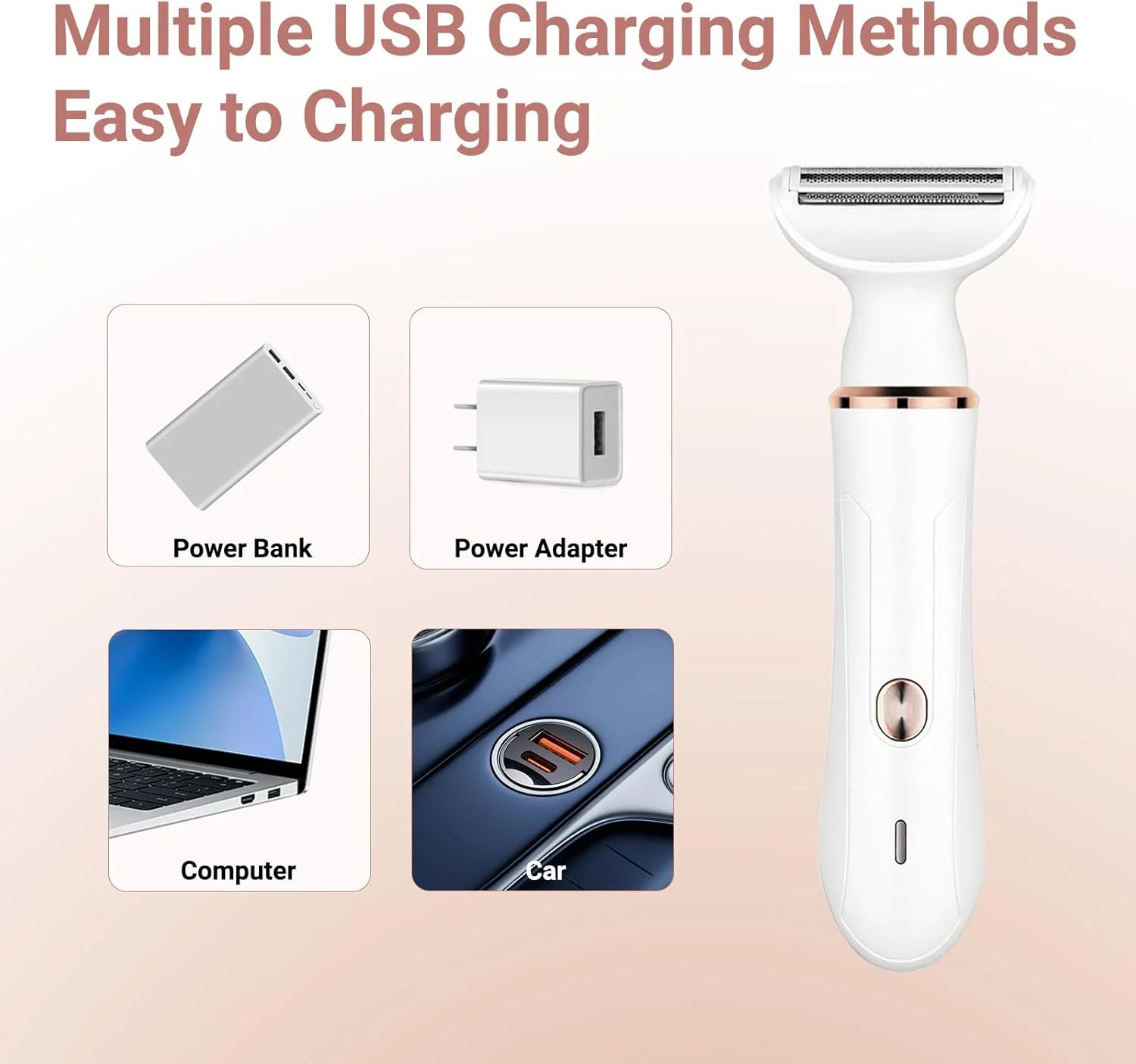 مو زن ابرو LIWEGHT، مو زن بدون درد قابل شارژ USB، ریش تراش برقی چند منظوره 4 در 1 برای زنان - ایده آل برای بیکینی، بینی، ابرو، بدن و خط ریش