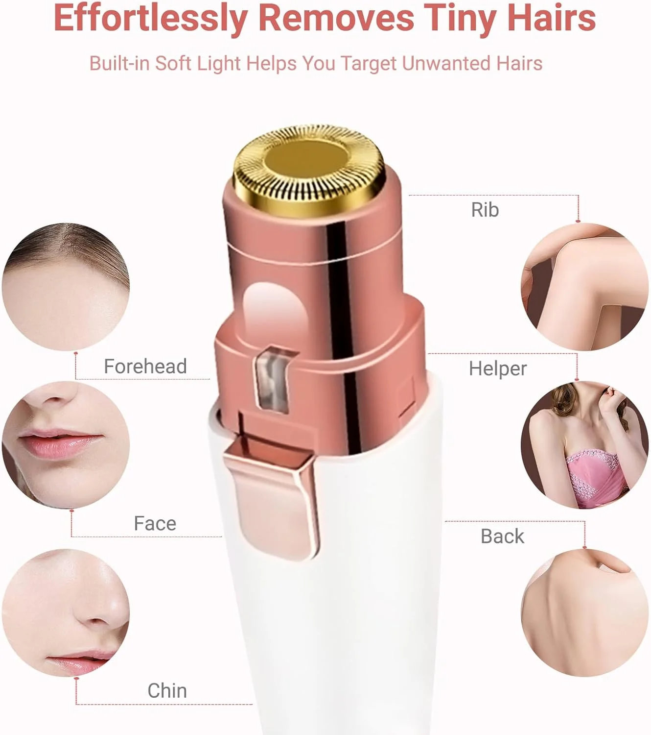 موبر ابرو LIWEGHT، موبر صورت شارژی 2 در 1 با چراغ LED - تیغ اصلاح بدون درد برای صورت، موهای زائد، لب، چانه و ابرو