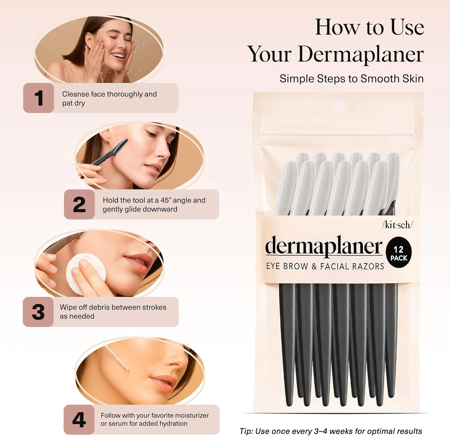 ست ابزار درماپلنینگ حرفه ای کیچ، موبر صورت برای زنان، تیغ ابرو و تیغ صورت برای زنان، بسته 12 عددی