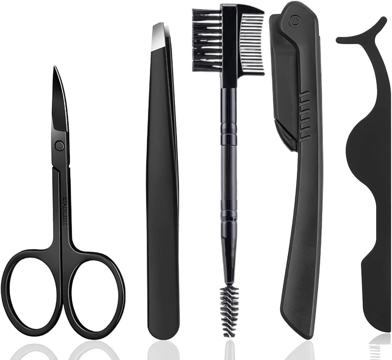 ست ابزار پیرایش ابرو MOMENT، 5 تکه، شامل تیغ ابرو، برس ابرو، قیچی ابرو، موچین، اپلیکاتور مژه برای زنان و مردان