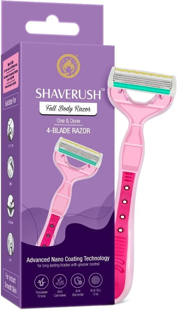 خودتراش 4 تیغه بدن Mom & World SHAVERUSH با فناوری پوشش نانو پیشرفته و نوار روان کننده برای از بین بردن موهای زائد بدن بدون درد، ملایم روی پوست، قوی روی مو، تیغه های ساخت ژاپن خودتراش 4 تیغه بدن Mom & World SHAVERUSH با فناوری پوشش نانو پیشرفته و نوار روان کننده برای از بین بردن موهای زائد بدن بدون درد، ملایم روی پوست، قوی روی مو، تیغه های ساخت ژاپن