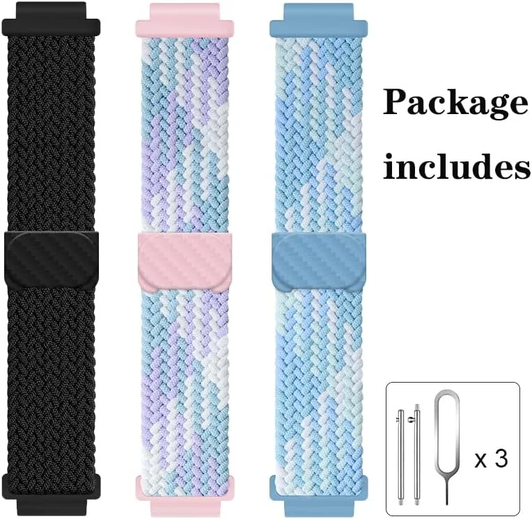 بند ساعت هوشمند Xininyia سازگار با Bark، بسته 3 عددی، بند مچی جایگزین نایلونی الاستیک با بند قابل تنظیم و سگک جاذب مغناطیسی