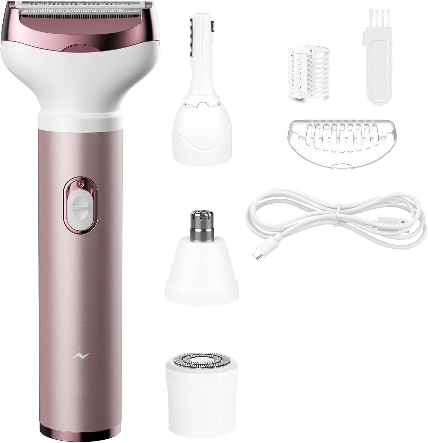 ماشین اصلاح برقی زنانه نالاکال، 4 در 1، موبر صورت زنانه، موزن برقی بیکینی زنانه برای پاها، ماشین اصلاح مسافرتی برای ابرو، گوش، بینی، لب، ریش، زیر بغل، رزگلد