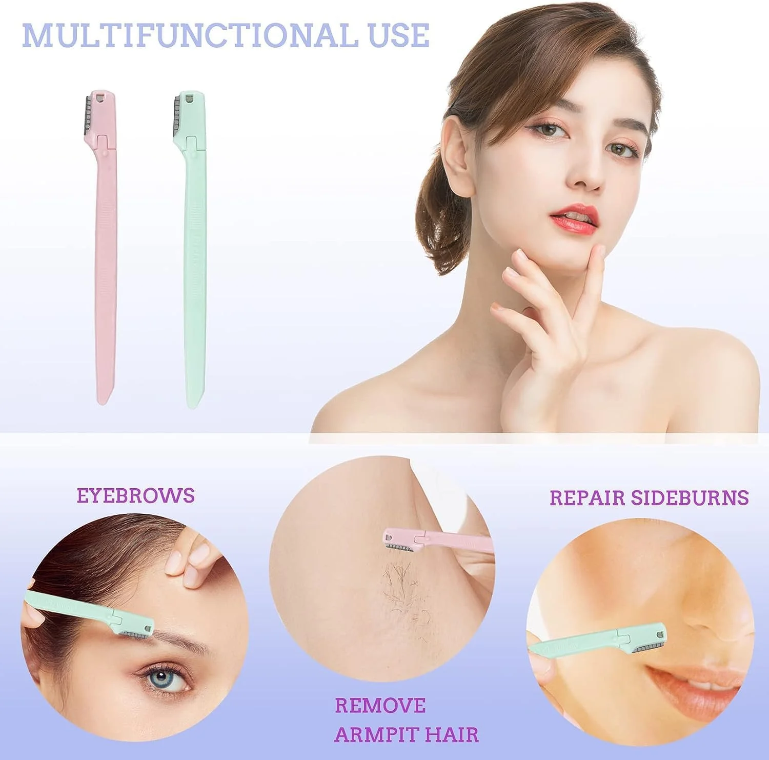 تیغ ابرو NALACAL، 6 عدد مینی تیغ ابرو چند منظوره لایه بردار و ابزار لایه برداری تیغ صورت برای زنان تیغه های استیل ضد زنگ ایمن و تیز طراحی شده برای زنان و مردان