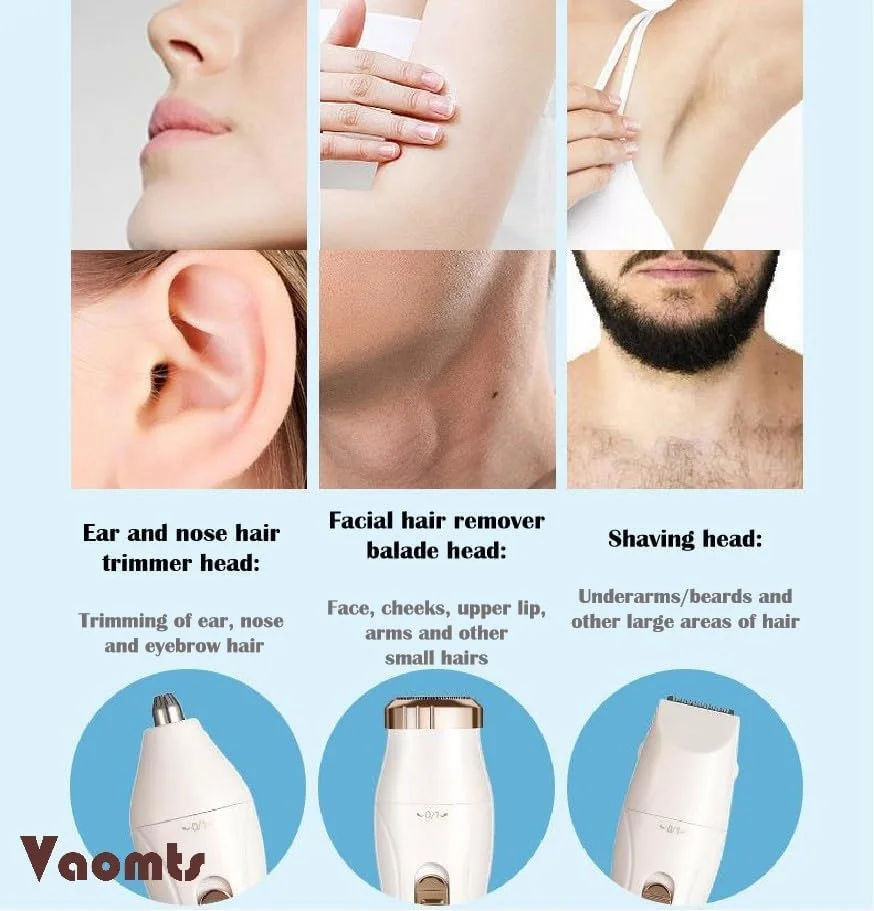 دستگاه موزن زنانه 3 در 1 NALACAL: حذف ملایم موهای صورت برای پوست های حساس - ایده آل برای ابرو، بینی، لب بالا، بیکینی، زیر بغل و پاها - ریش تراش برقی برای اصلاح صاف و بدون زحمت