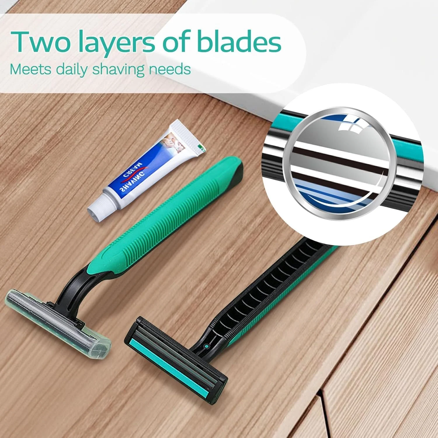 ست اصلاح مسافرتی 50 عددی NALACAL، تیغ های یکبار مصرف عمده با کرم اصلاح 5 میلی لیتری، تیغ های یکبار مصرف دوقلو، ست اصلاح مهمان برای هتل، مسافرت، بی خانمان ها، اتاق مهمان