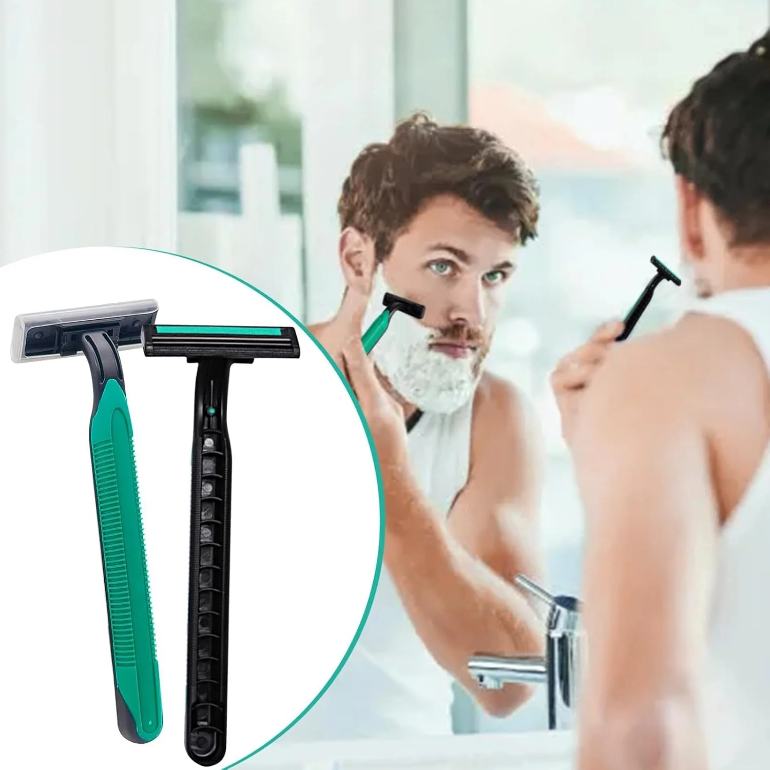 ست اصلاح مسافرتی 50 عددی NALACAL، تیغ های یکبار مصرف عمده با کرم اصلاح 5 میلی لیتری، تیغ های یکبار مصرف دوقلو، ست اصلاح مهمان برای هتل، مسافرت، بی خانمان ها، اتاق مهمان