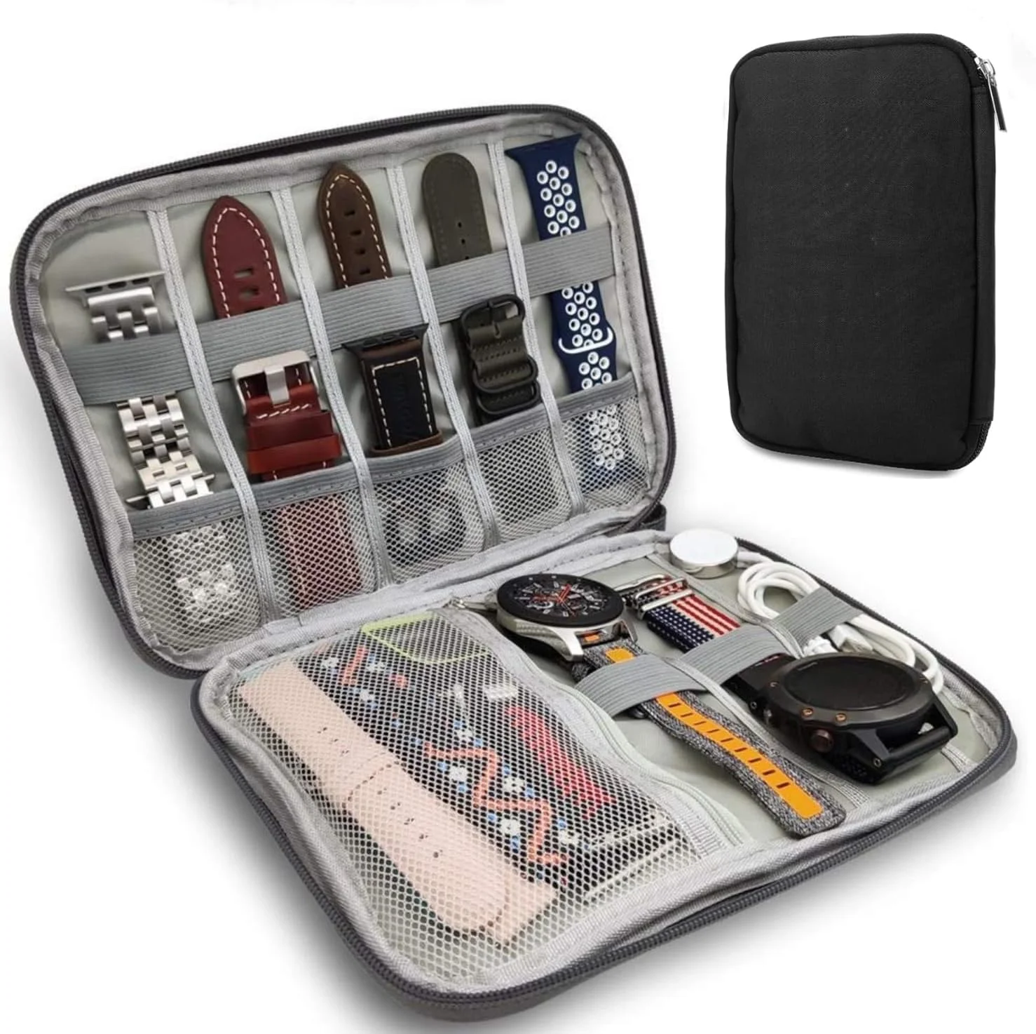 کیف نگهداری بند ساعت بوکلا - کیف ضد آب برای بند و لوازم جانبی ساعت های هوشمند سازگار با همه بندهای ساعت، کیف حمل قابل حمل (مشکی)