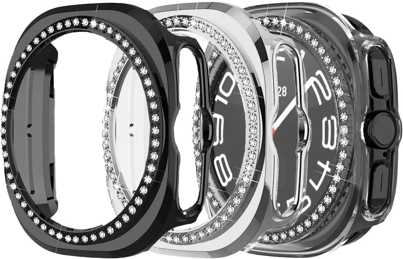 قاب محافظ صفحه نمایش سازگار با گلکسی واچ اولترا 47 میلی‌متری NALACAL، پوشش محافظ باریک برای ساعت هوشمند سامسونگ، لوازم جانبی بامپر کریستالی براق با قاب حاشیه