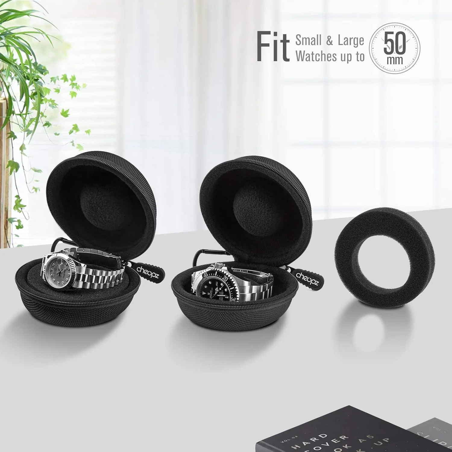 جعبه نگهداری ساعت مچی سفری Cheopz | جعبه تک برای نگهداری ساعت مچی و ساعت هوشمند تا 50 میلی متر، مشکی جعبه نگهداری ساعت مچی سفری Cheopz | جعبه تک برای نگهداری ساعت مچی و ساعت هوشمند تا 50 میلی متر، مشکی