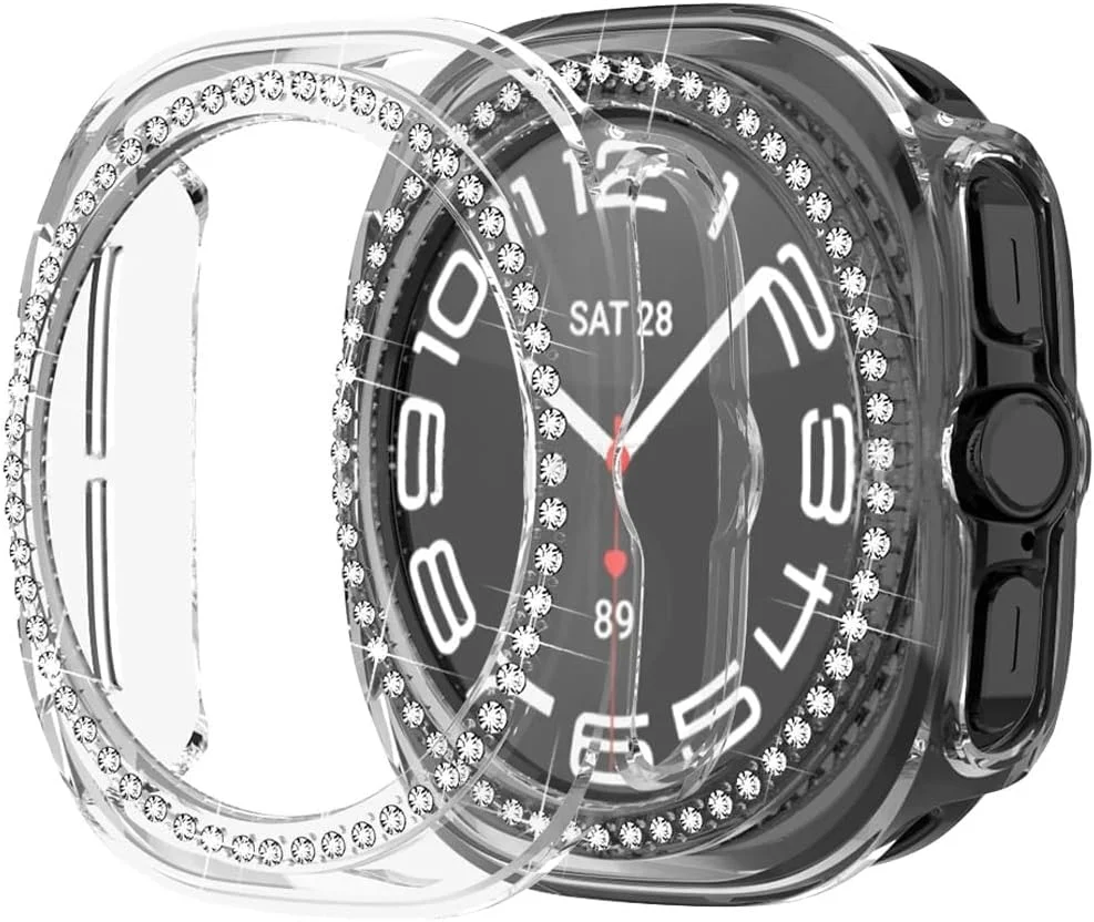 قاب محافظ صفحه نمایش سازگار با گلکسی واچ اولترا 47 میلیمتری NALACAL، پوشش محافظ باریک برای ساعت هوشمند سامسونگ، لوازم جانبی بامپر کریستالی براق با قاب حاشیه قاب محافظ صفحه نمایش سازگار با گلکسی واچ اولترا 47 میلیمتری NALACAL، پوشش محافظ باریک برای ساعت هوشمند سامسونگ، لوازم جانبی بامپر کریستالی براق با قاب حاشیه