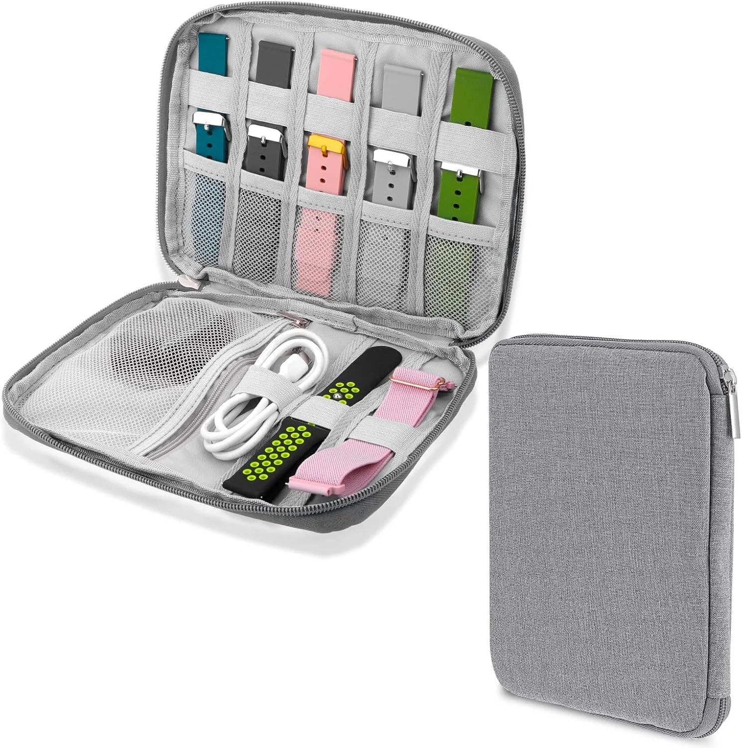 کیف سازمان دهنده بند ساعت MAKINGTEC، کیف نگهداری بند ساعت ضد آب، نگهدارنده بند ساعت هوشمند، جعبه بند ساعت، کیف حمل بند ساعت سازگار با همه بندهای ساعت و لوازم جانبی (خاکستری)