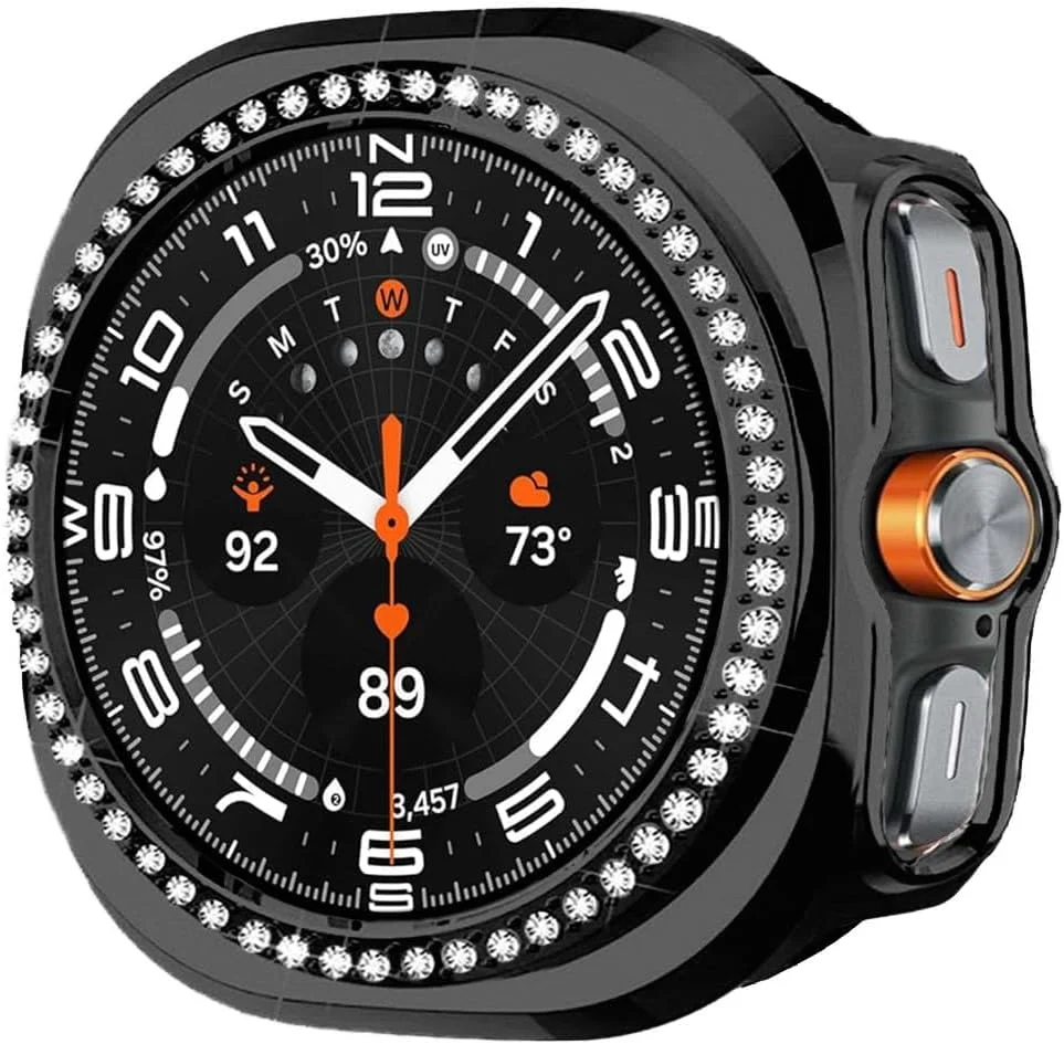 قاب محافظ صفحه نمایش سازگار با گلکسی واچ اولترا 47 میلیمتری NALACAL، پوشش محافظ باریک برای ساعت هوشمند سامسونگ، لوازم جانبی بامپر کریستالی براق با قاب حاشیه قاب محافظ صفحه نمایش سازگار با گلکسی واچ اولترا 47 میلیمتری NALACAL، پوشش محافظ باریک برای ساعت هوشمند سامسونگ، لوازم جانبی بامپر کریستالی براق با قاب حاشیه