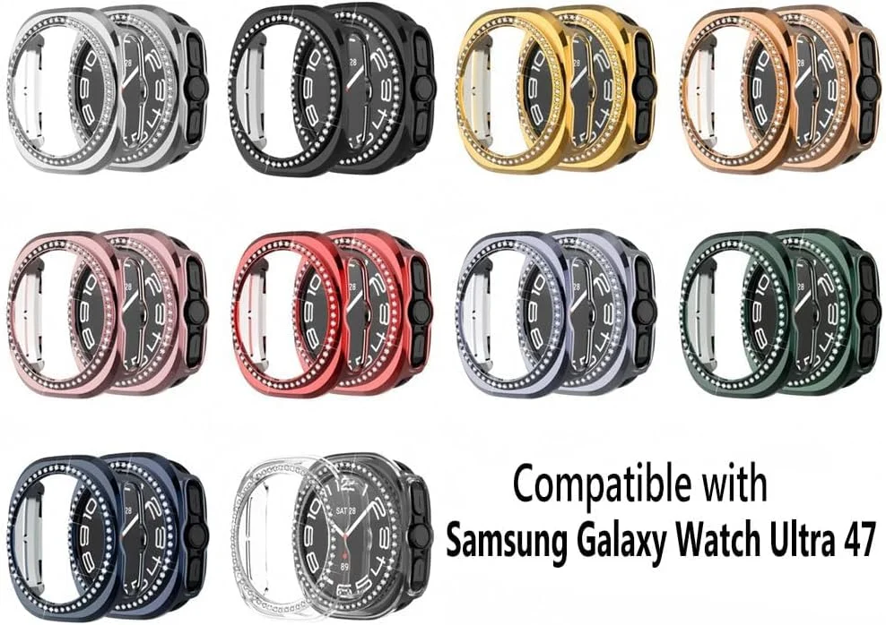 قاب محافظ صفحه نمایش سازگار با گلکسی واچ اولترا 47 میلیمتری NALACAL، پوشش محافظ باریک برای ساعت هوشمند سامسونگ، لوازم جانبی بامپر کریستالی براق با قاب حاشیه قاب محافظ صفحه نمایش سازگار با گلکسی واچ اولترا 47 میلیمتری NALACAL، پوشش محافظ باریک برای ساعت هوشمند سامسونگ، لوازم جانبی بامپر کریستالی براق با قاب حاشیه