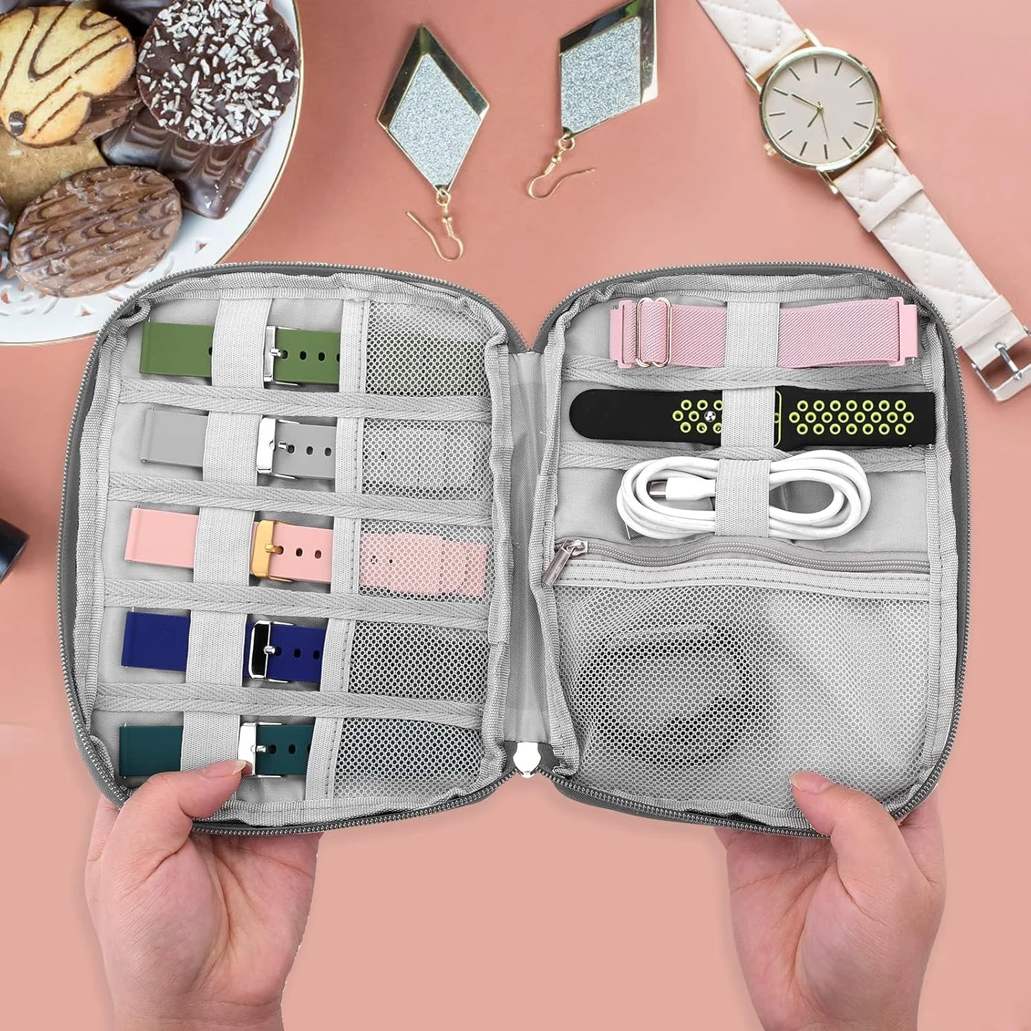 کیف سازمان دهنده بند ساعت MAKINGTEC، کیف نگهداری بند ساعت ضد آب، نگهدارنده بند ساعت هوشمند، جعبه بند ساعت، کیف حمل بند ساعت سازگار با همه بندهای ساعت و لوازم جانبی (خاکستری) کیف سازمان دهنده بند ساعت MAKINGTEC، کیف نگهداری بند ساعت ضد آب، نگهدارنده بند ساعت هوشمند، جعبه بند ساعت، کیف حمل بند ساعت سازگار با همه بندهای ساعت و لوازم جانبی (خاکستری)