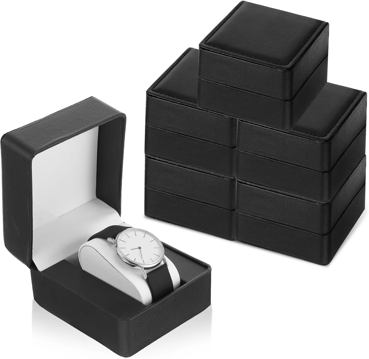 Tazweeq 6 Pack PU Leather Watch Gift Box, Single Watch Storage Case with Removable Pillow, Smart Watch & jewelry,Watch Organizer as Gifts For Birthday, Men and Women