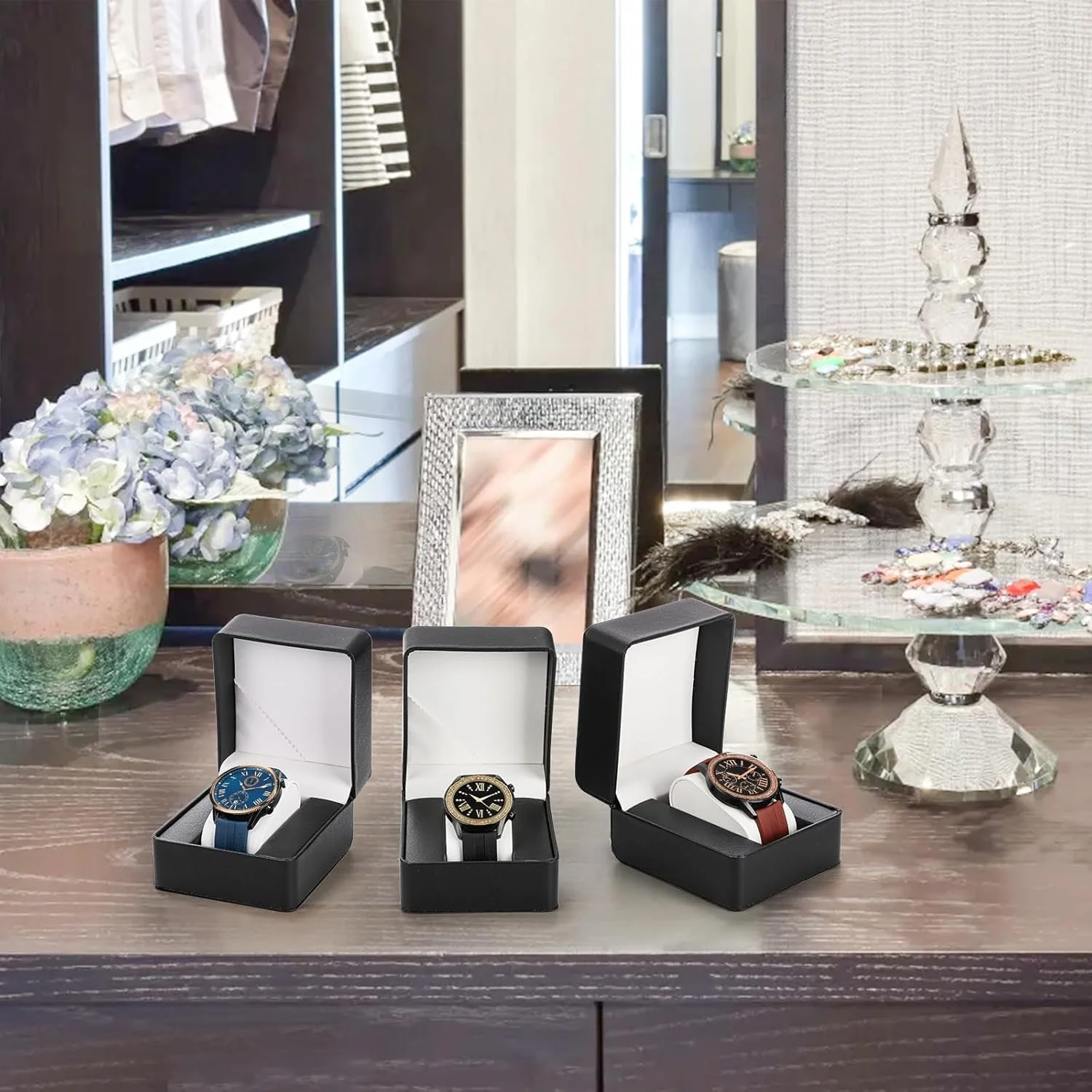 Tazweeq 6 Pack PU Leather Watch Gift Box, Single Watch Storage Case with Removable Pillow, Smart Watch & jewelry,Watch Organizer as Gifts For Birthday, Men and Women