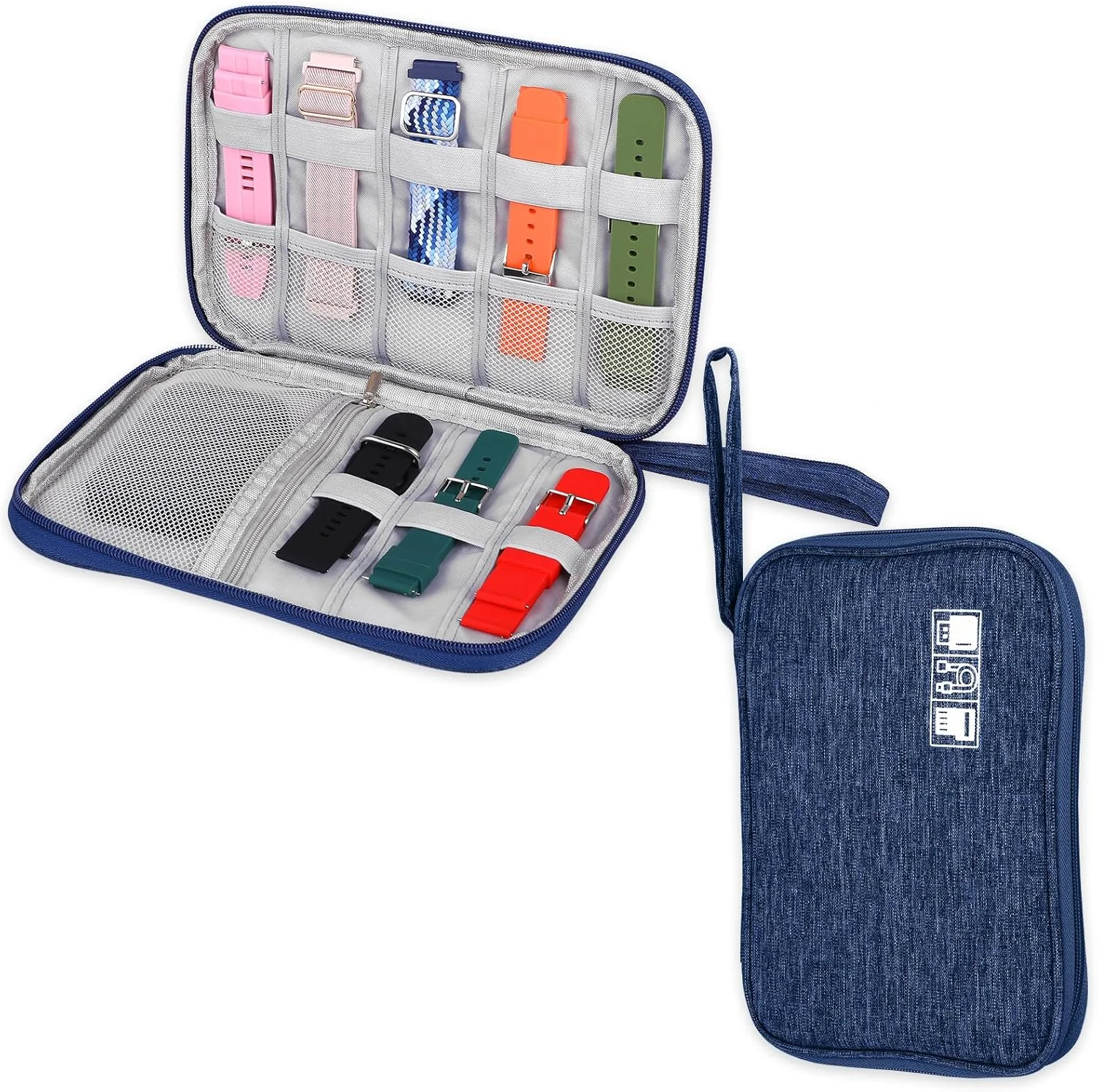 کیف نگهداری بند ساعت TIESOME، کیف سازمان دهنده مسافرتی برای بند ساعت، ضد آب، نگهدارنده بند ساعت، سازمان دهنده بند ساعت هوشمند، کیف حمل بند ساعت سازگار با همه بندهای ساعت (سرمه ای)