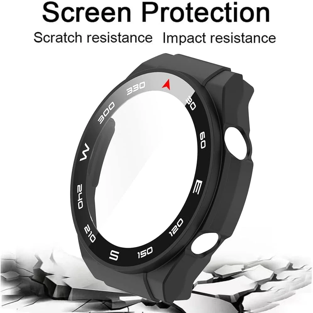 محافظ صفحه نمایش شیشه ای و قاب TERRIFI دو عددی برای ساعت هوشمند Huawei Watch Ultimate، پوشش محافظ 360 درجه - قاب PC فوق العاده نازک در رنگ های مشکی و آبی