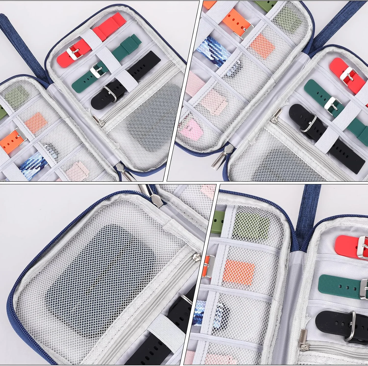 کیف نگهداری بند ساعت TIESOME، کیف سازمان دهنده مسافرتی برای بند ساعت، ضد آب، نگهدارنده بند ساعت، سازمان دهنده بند ساعت هوشمند، کیف حمل بند ساعت سازگار با همه بندهای ساعت (سرمه ای)