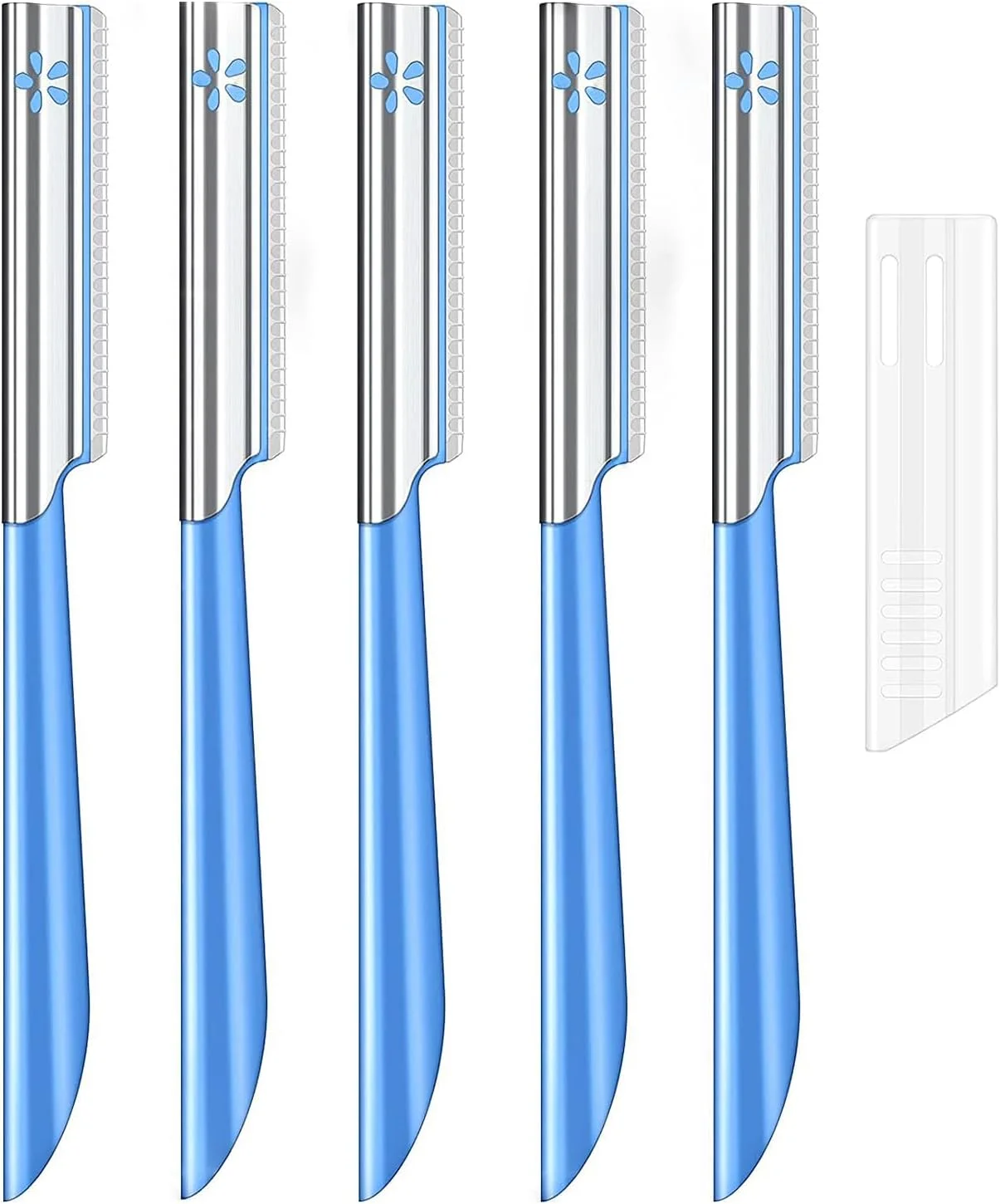 تیغ ابرو X spring، ابزار لایه برداری و درماپلنینگ، 5 عدد تیغ خراش ابرو، تیغ صورت زنانه، موبر ظریف، تیغ صورت مردانه، ابزار حالت دهنده آبی با پوشش برای پوست حساس مناسب سفر