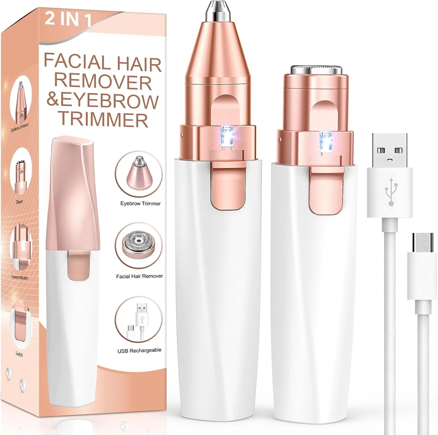 تیغ ابرو برقی Vinmall، موبر صورت برای زنان: موزن ابرو زنانه، اپیلاتور ابرو و تیغ صورت برای زنان، تیغ صورت زنانه بدون درد