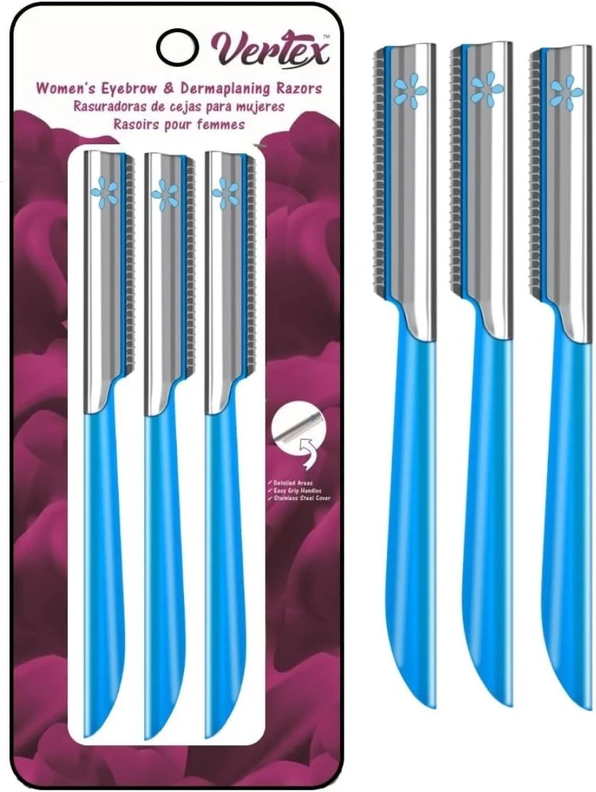 تیغ صورت زنانه Vertex برای درماپلنینگ، تیغ ابرو زنانه با تیغه های ژاپنی برای استفاده در خانه، از بین برنده موهای کرکی صورت زنانه Vertex Beauty، تیغ های لایه بردار مسافرتی