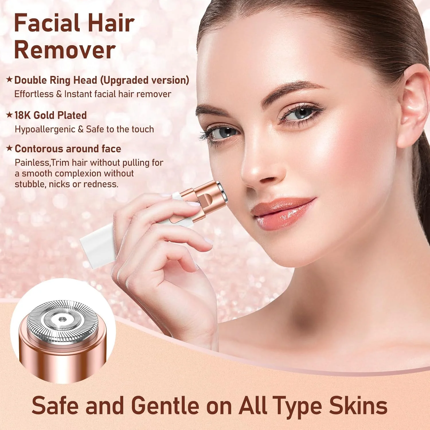 تیغ ابرو برقی Vinmall، موبر صورت برای زنان: موزن ابرو زنانه، اپیلاتور ابرو و تیغ صورت برای زنان، تیغ صورت زنانه بدون درد