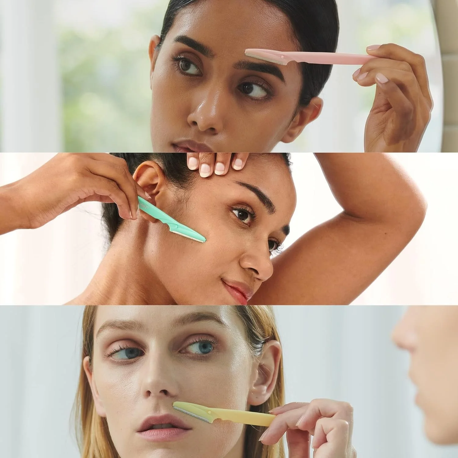 تیغ ابرو ویزکیز برای زنان، ابزار اصلاح و درماپلنینگ برای از بین بردن آسان و ایمن موهای صورت، لایه بردار صورت با پوشش ایمنی استیل ضد زنگ (3 عدد) تیغ ابرو ویزکیز برای زنان، ابزار اصلاح و درماپلنینگ برای از بین بردن آسان و ایمن موهای صورت، لایه بردار صورت با پوشش ایمنی استیل ضد زنگ (3 عدد)