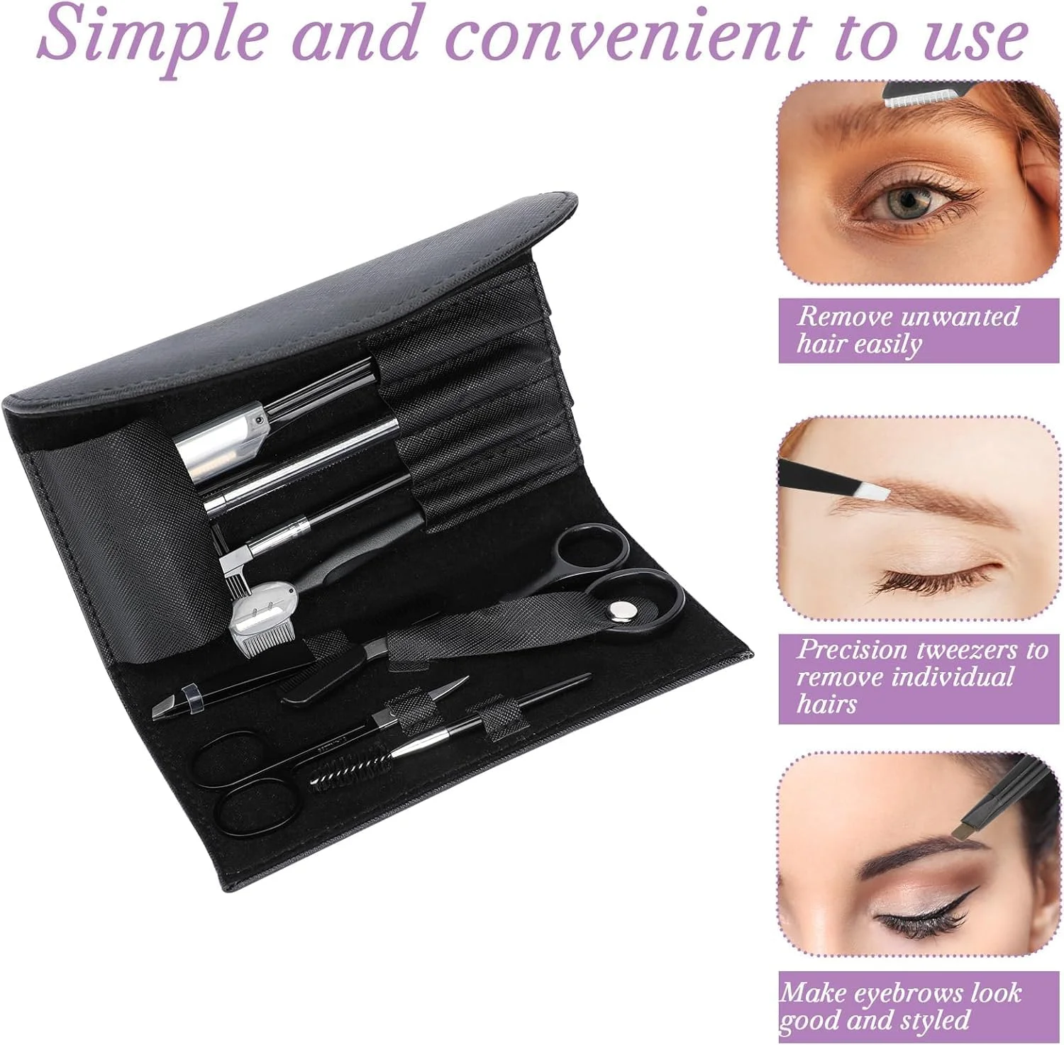 ست حرفه ای 8 تکه پیرایش ابرو YelaJoy برای آقایان و بانوان، ست کامل حالت دهی ابرو با تیغ، قیچی، موچین و کیف چرمی، مشکی ست حرفه ای 8 تکه پیرایش ابرو YelaJoy برای آقایان و بانوان، ست کامل حالت دهی ابرو با تیغ، قیچی، موچین و کیف چرمی، مشکی