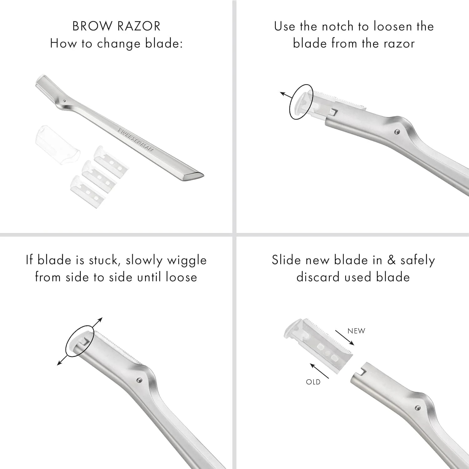 تیغ ابرو Tweezerman به همراه 3 تیغه یدکی و درپوش ایمنی