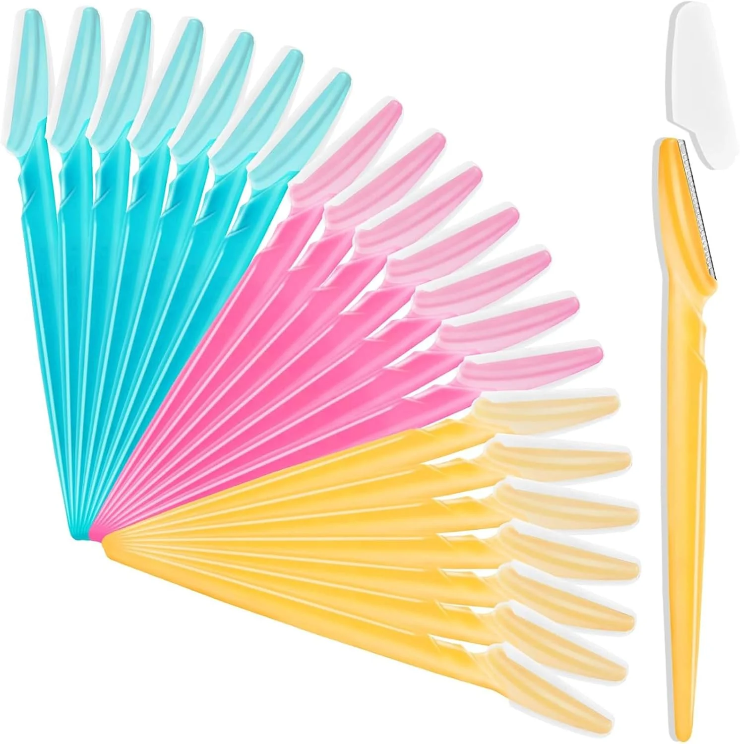 تیغ ابرو ZSNZCTX، بسته 24 عددی ابزار اصلاح و فرم دهی ابرو زنانه در 3 رنگ صورتی، آبی آسمانی، زرد، 14.5 سانتی متر تیغ ابرو ZSNZCTX، بسته 24 عددی ابزار اصلاح و فرم دهی ابرو زنانه در 3 رنگ صورتی، آبی آسمانی، زرد، 14.5 سانتی متر