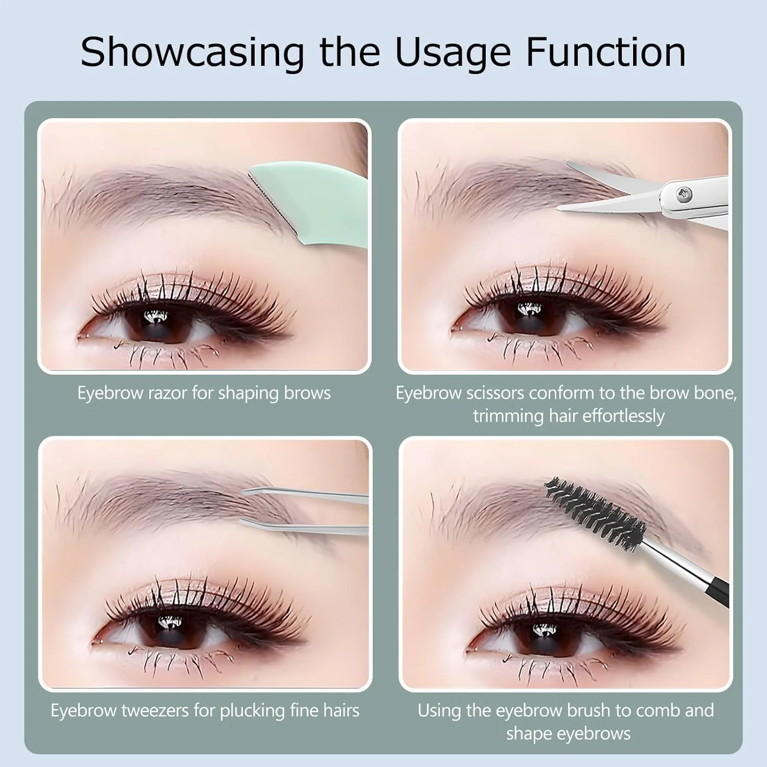 ست اصلاح ابرو تزویق 5 در 1، شامل قیچی ابرو، تیغ ابرو، موچین، برس و آینه برای خانم ها، آرایش و حالت دهی - مناسب برای مراقبت و نگهداری ابرو (سبز) ست اصلاح ابرو تزویق 5 در 1، شامل قیچی ابرو، تیغ ابرو، موچین، برس و آینه برای خانم ها، آرایش و حالت دهی - مناسب برای مراقبت و نگهداری ابرو (سبز)