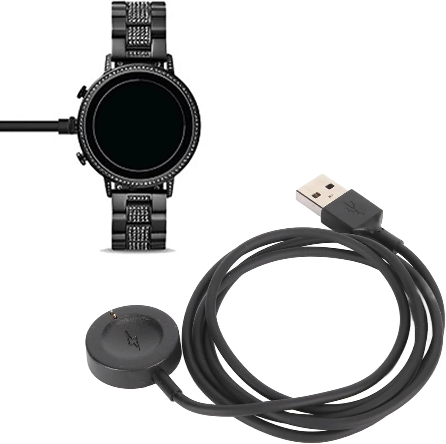 کابل شارژ ساعت Annadue، کابل شارژ مغناطیسی ساعت هوشمند برای Fossil Gen 6/Gen 5/Gen 4/Sport برای Gen 6/Gen 5E/Gen 5/Gen 4، محافظت چندگانه داخلی (مشکی)