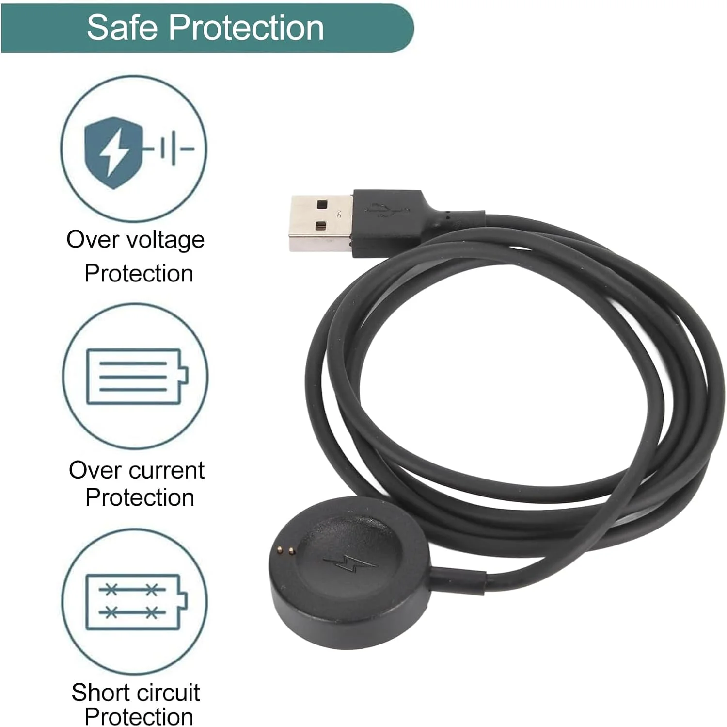 کابل شارژ ساعت Annadue، کابل شارژ مغناطیسی ساعت هوشمند برای Fossil Gen 6/Gen 5/Gen 4/Sport برای Gen 6/Gen 5E/Gen 5/Gen 4، محافظت چندگانه داخلی (مشکی)