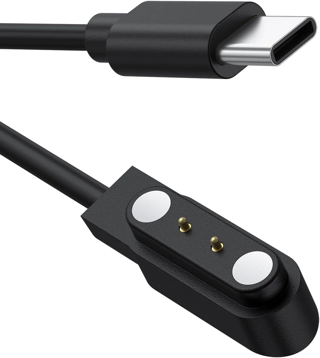 شارژر مغناطیسی USB C مدل AK سازگار با YAMAY SW022، کابل شارژ مغناطیسی ساعت هوشمند 2 پین 4 میلی‌متری، شارژر ساعت هوشمند سازگار با Ticwatch GTX، AGPTEK LW11، Xiaomi Haylou RT LSO5S (100 سانتی‌متری)