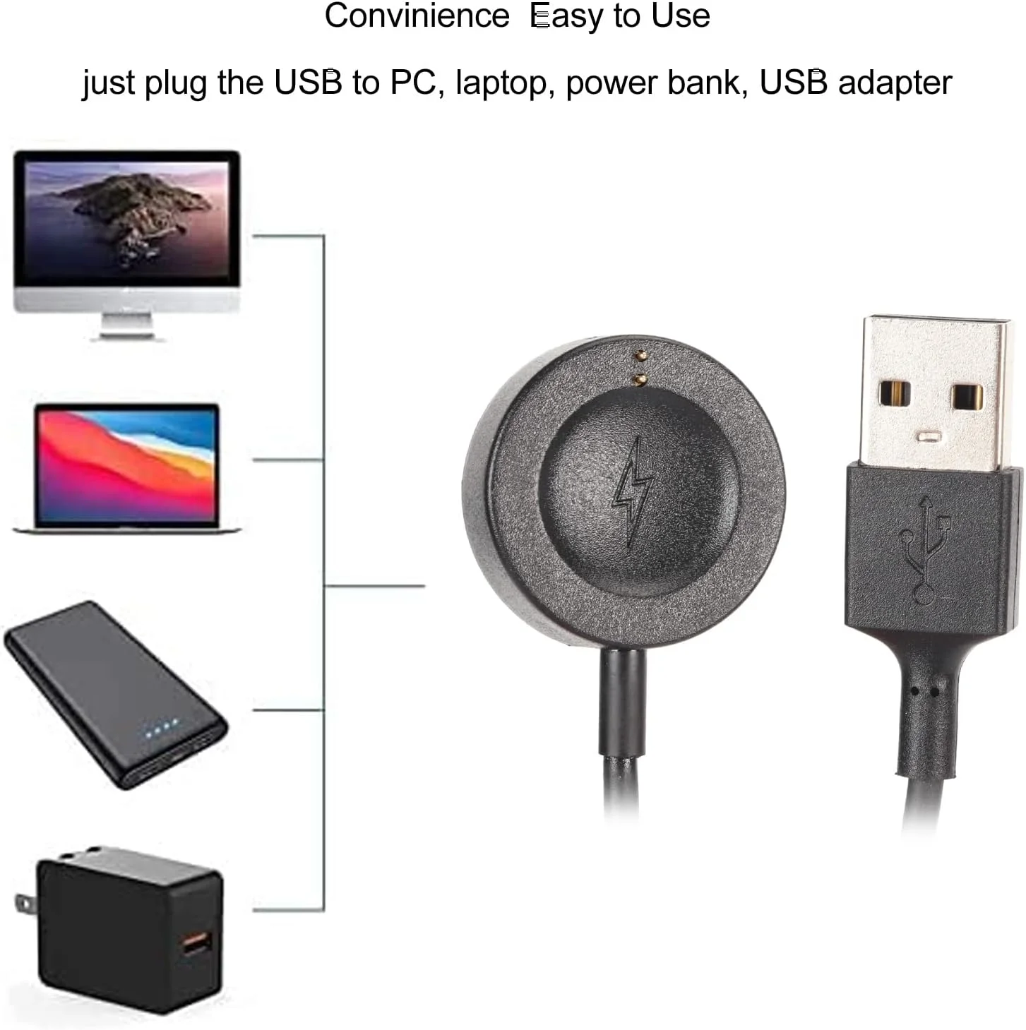 کابل شارژ ساعت Annadue، کابل شارژ مغناطیسی ساعت هوشمند برای Fossil Gen 6/Gen 5/Gen 4/Sport برای Gen 6/Gen 5E/Gen 5/Gen 4، محافظت چندگانه داخلی (مشکی)