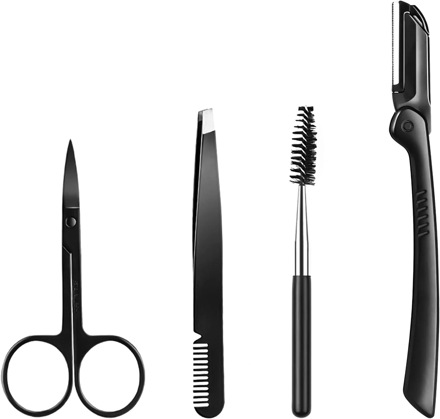 تیغ ابرو تزویق، ست 4 در 1 ابرو، ست اصلاح ابرو شامل تیغ ابرو، برس، قیچی ابرو، موچین، برای زنان و مردان، مشکی تیغ ابرو تزویق، ست 4 در 1 ابرو، ست اصلاح ابرو شامل تیغ ابرو، برس، قیچی ابرو، موچین، برای زنان و مردان، مشکی