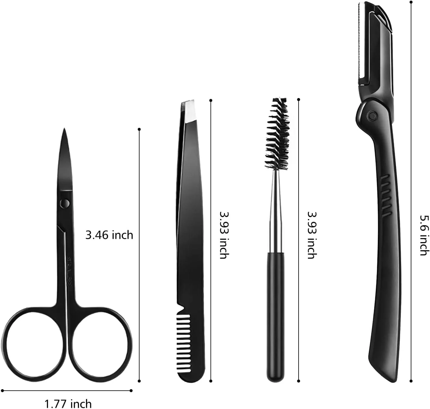 تیغ ابرو تزویق، ست 4 در 1 ابرو، ست اصلاح ابرو شامل تیغ ابرو، برس، قیچی ابرو، موچین، برای زنان و مردان، مشکی تیغ ابرو تزویق، ست 4 در 1 ابرو، ست اصلاح ابرو شامل تیغ ابرو، برس، قیچی ابرو، موچین، برای زنان و مردان، مشکی
