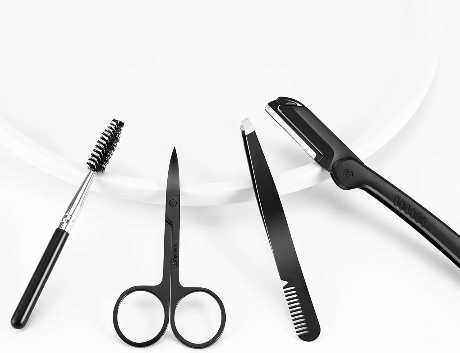 تیغ ابرو تزویق، ست 4 در 1 ابرو، ست اصلاح ابرو شامل تیغ ابرو، برس، قیچی ابرو، موچین، برای زنان و مردان، مشکی تیغ ابرو تزویق، ست 4 در 1 ابرو، ست اصلاح ابرو شامل تیغ ابرو، برس، قیچی ابرو، موچین، برای زنان و مردان، مشکی