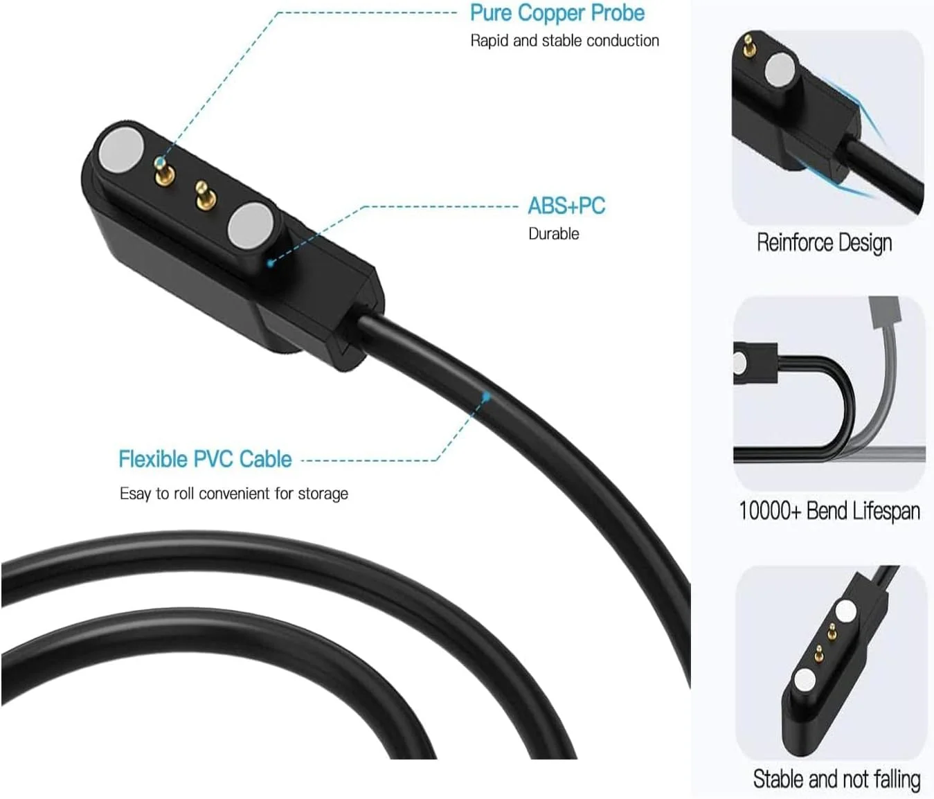شارژر ساعت هوشمند Acediar [بسته 2 عددی] کابل شارژ مغناطیسی USB به طول 3.3 فوت برای Letsfit Willful YAMAY VeryFitPro SW023 ID205L SW021 ID205U ID205S SW025 Uwatch 3S 3 2 2S