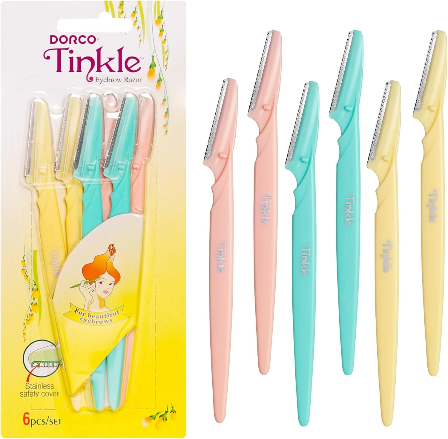 تیغ ابرو دورکو تینکل، موزن، اصلاح کننده و ابزار مرتب سازی، تیغ صورت با پوشش ایمنی، 6 عدد تیغ | لوازم مهمانی مراقبت از پوست | ابزار درماپلنینگ