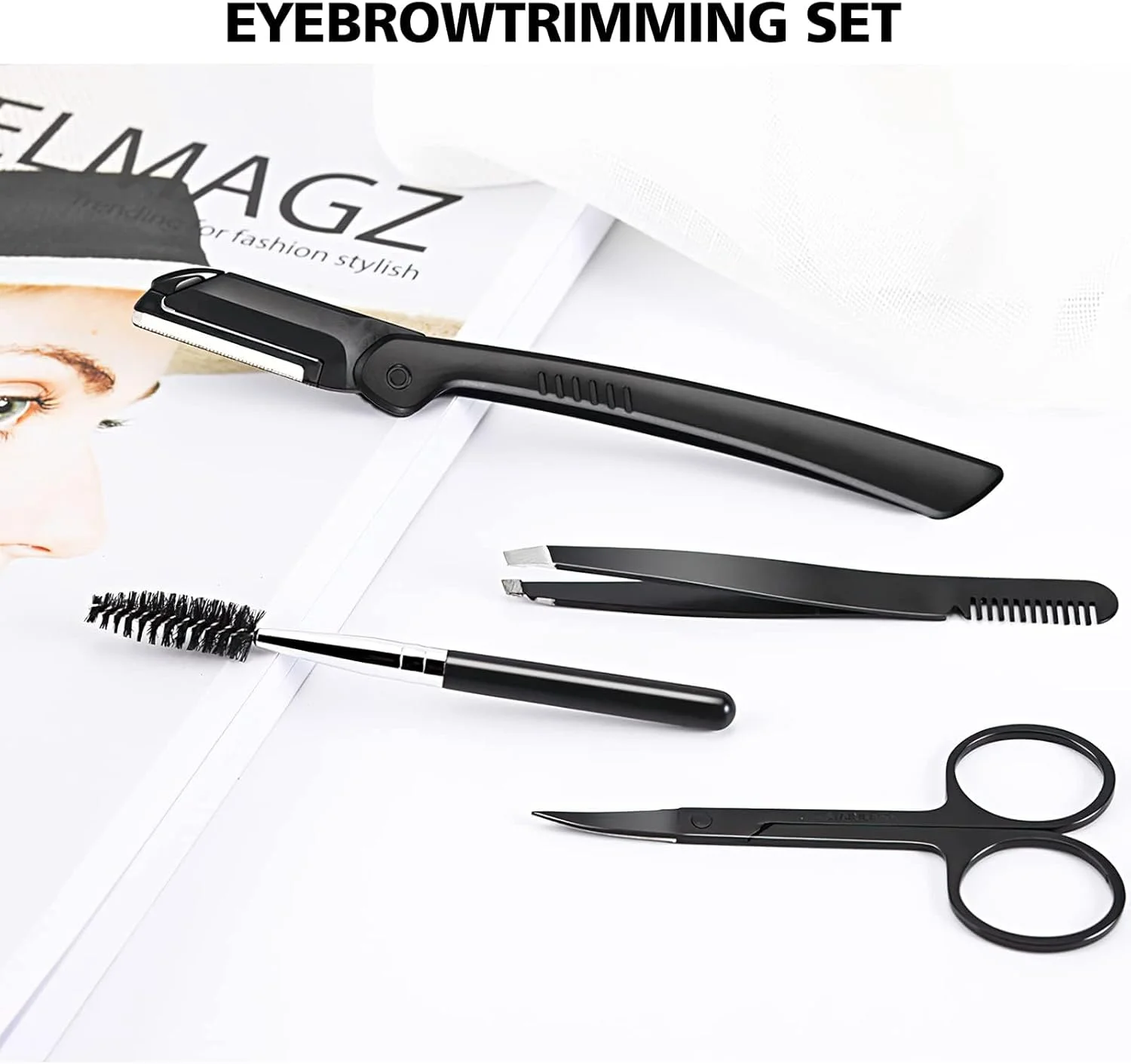 تیغ ابرو تزویق، ست 4 در 1 ابرو، ست اصلاح ابرو شامل تیغ ابرو، برس، قیچی ابرو، موچین، برای زنان و مردان، مشکی تیغ ابرو تزویق، ست 4 در 1 ابرو، ست اصلاح ابرو شامل تیغ ابرو، برس، قیچی ابرو، موچین، برای زنان و مردان، مشکی