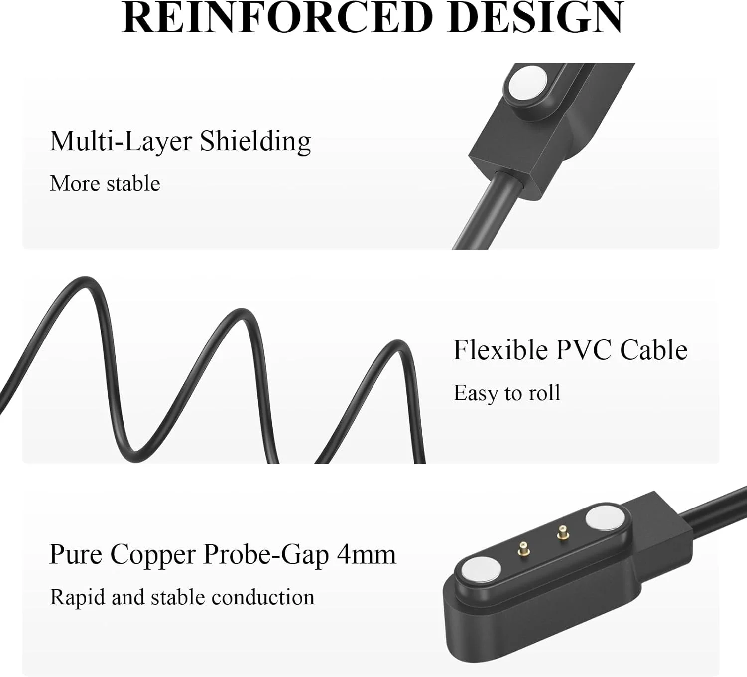 شارژر مغناطیسی USB C مدل AK سازگار با YAMAY SW022، کابل شارژ مغناطیسی ساعت هوشمند 2 پین 4 میلی‌متری، شارژر ساعت هوشمند سازگار با Ticwatch GTX، AGPTEK LW11، Xiaomi Haylou RT LSO5S (100 سانتی‌متری)