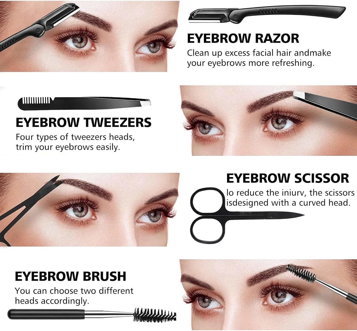 تیغ ابرو تزویق، ست 4 در 1 ابرو، ست اصلاح ابرو شامل تیغ ابرو، برس، قیچی ابرو، موچین، برای زنان و مردان، مشکی تیغ ابرو تزویق، ست 4 در 1 ابرو، ست اصلاح ابرو شامل تیغ ابرو، برس، قیچی ابرو، موچین، برای زنان و مردان، مشکی